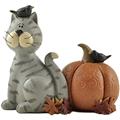 blossom bucket gray cat with crows and pumpkins fall figurine