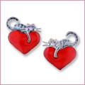 sterling silver enamel cat on heart post earrings