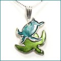 sterling silver enamel sea turtle pendant necklace
