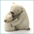 blossom bucket hugging mama polar bear and cub figurine