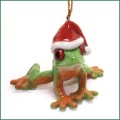 northern rose porcelain frog in santa hat ornament