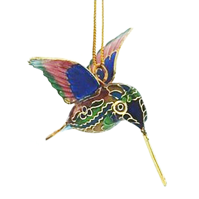 green and purple cloisonne hummingbird ornament