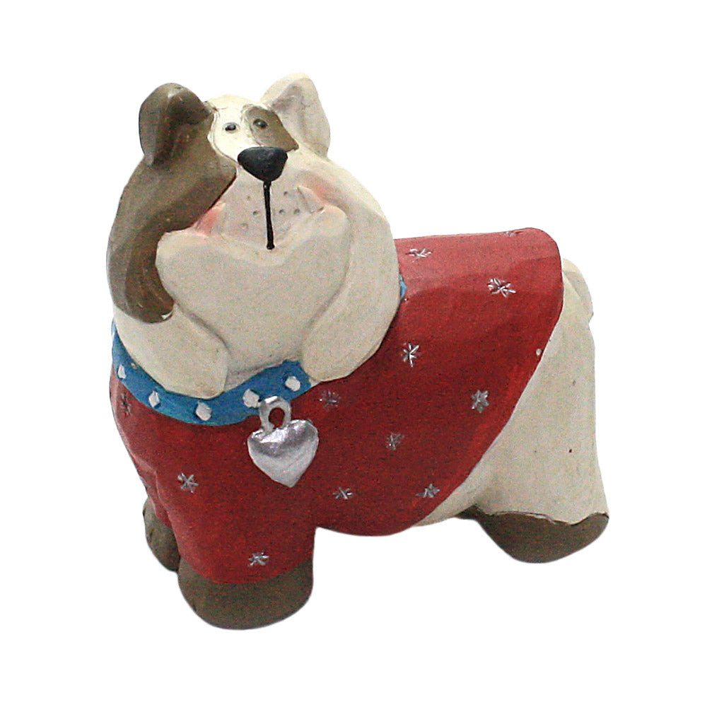 blossom bucket bulldog in blue collar figurine