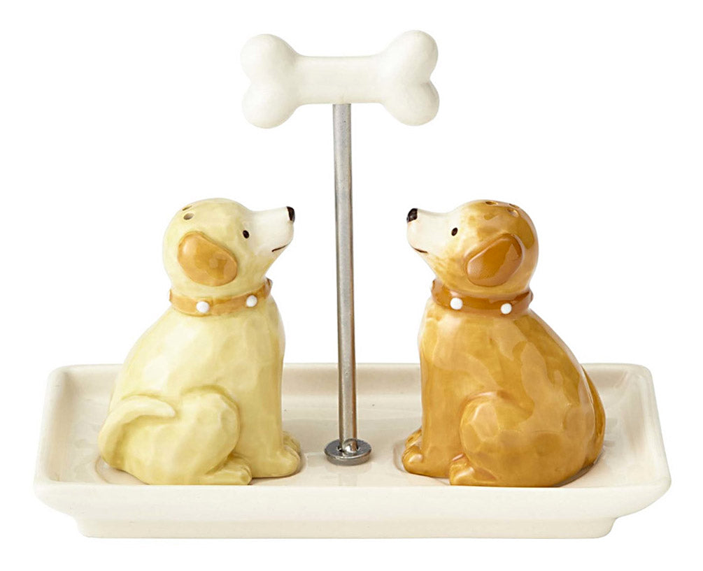 dogs with bone handle tray salt and pepper shaker set