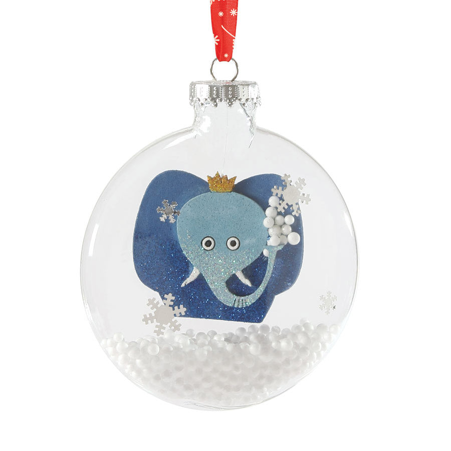 Jumbo Snow-Filled Glass Disc Elephant Ornament